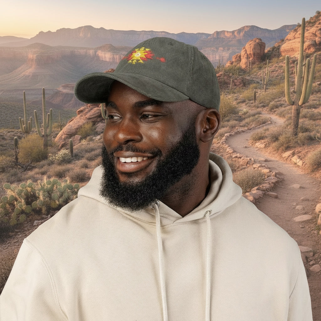 Vintage Corduroy Embroidered Cap — Southwestern Arizona Sky Motif
