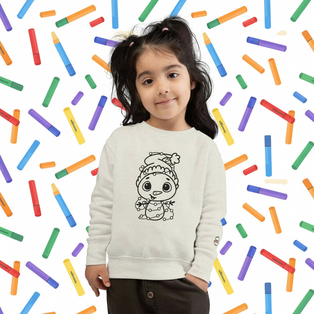 Toddler Sweatshirt — 'Color Me Christmas' Snowman in Holiday Lights