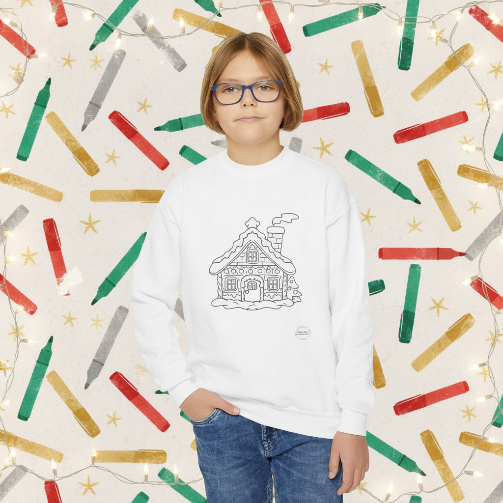 Youth Crewneck Sweatshirt — Cute Gingerbread House