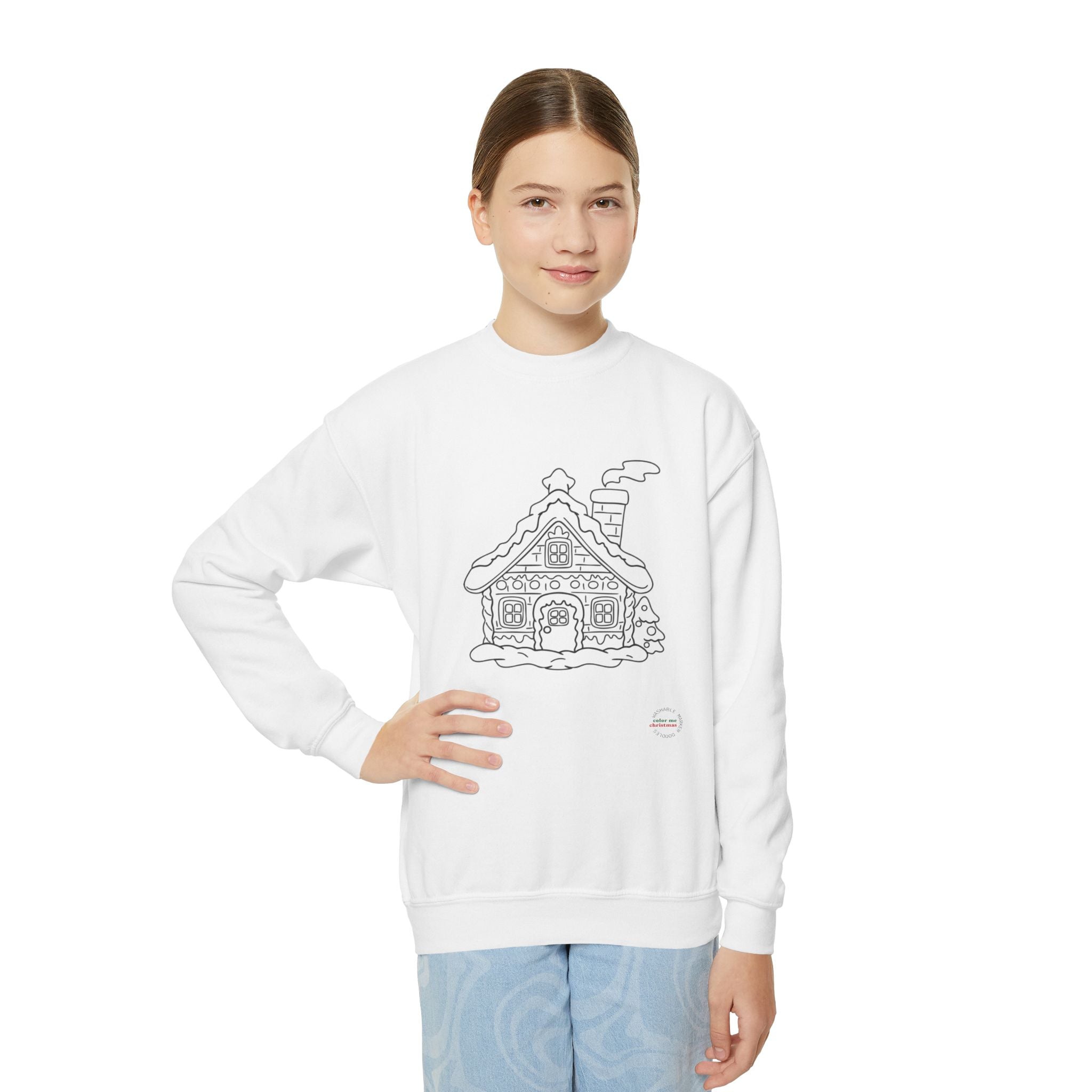 Youth Crewneck Sweatshirt — Cute Gingerbread House