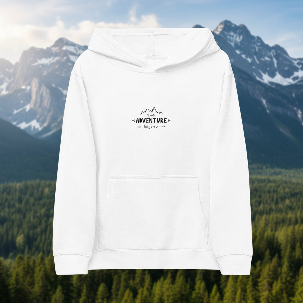 Kids Fleece Hoodie — "Adventure Awaits" Embroidered Pullover