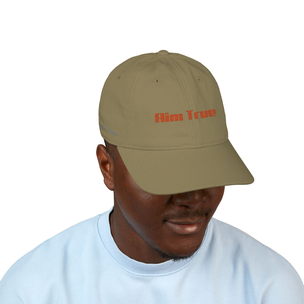 Organic Embroidered Cap — "Aim True" Green Leaf Hunter's Hat