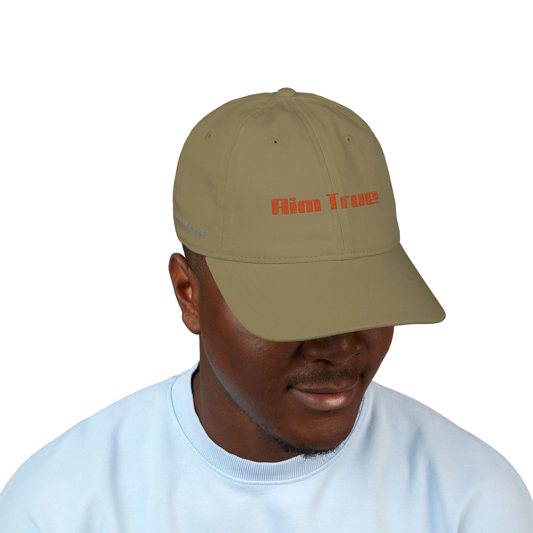 Organic Embroidered Cap — "Aim True" Green Leaf Hunter's Hat